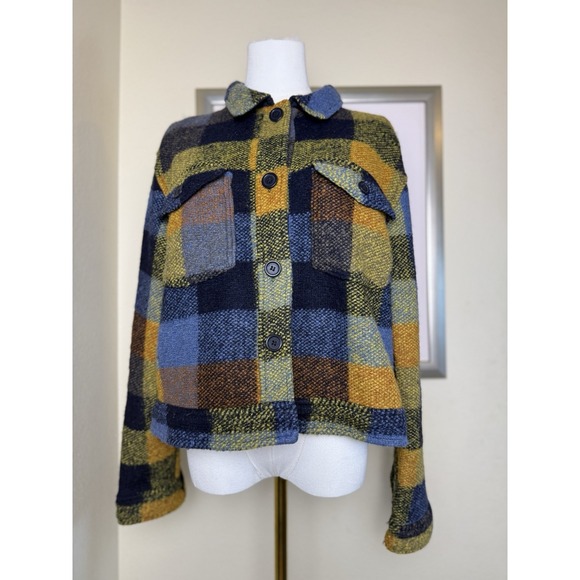 House of Harlow 1960 Tops - House Of Harlow 1960 Cropped Jacket Flannel Shacket | Blue Yellow | Size Medium